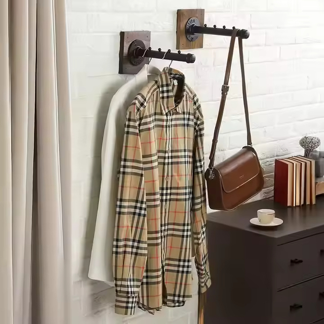 Industrial Double Tier Waterproof Clothes Drying Rack Detachable for Wardrobe Bathroom Living Room-Carbon Steel Wood Material