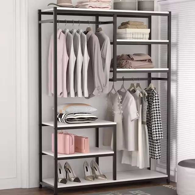 Hot Selling ODM Combined Steel Wood Storage Rack for Bedroom & Bathroom Multi-Functional Clothing Rack Direct Factory Wardrobe