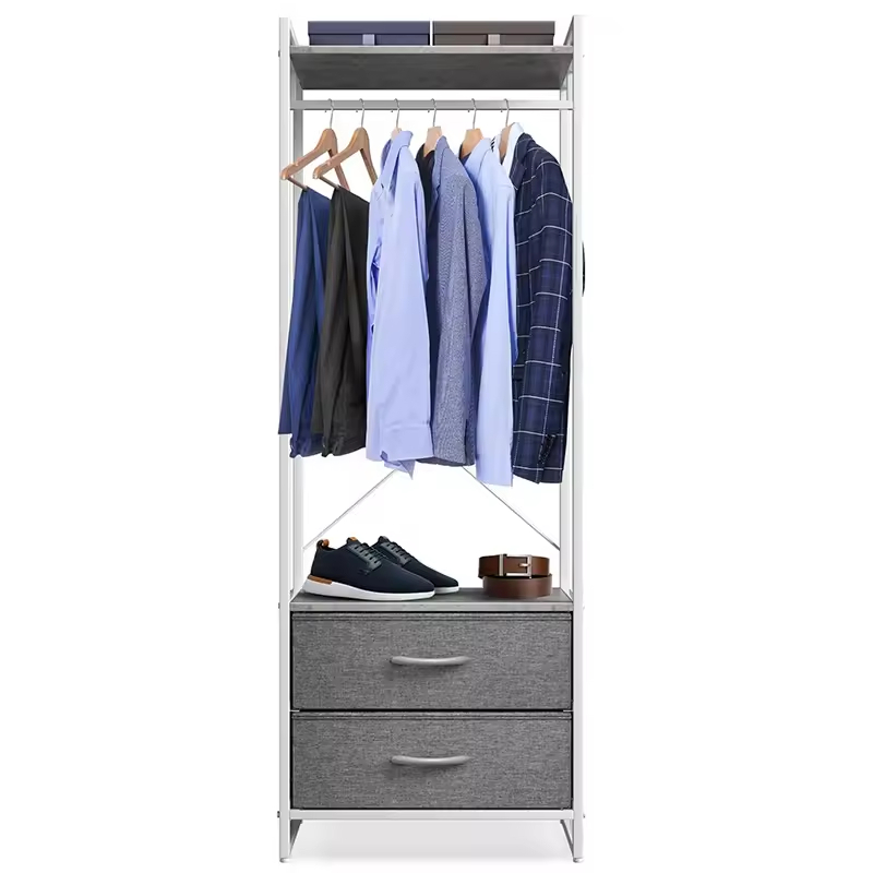 Custom Steel Frame Fabric Drawers Tall Closet Storage Organizer Hanging Shirts Dresses Jackets Clothing Living Room Detachable
