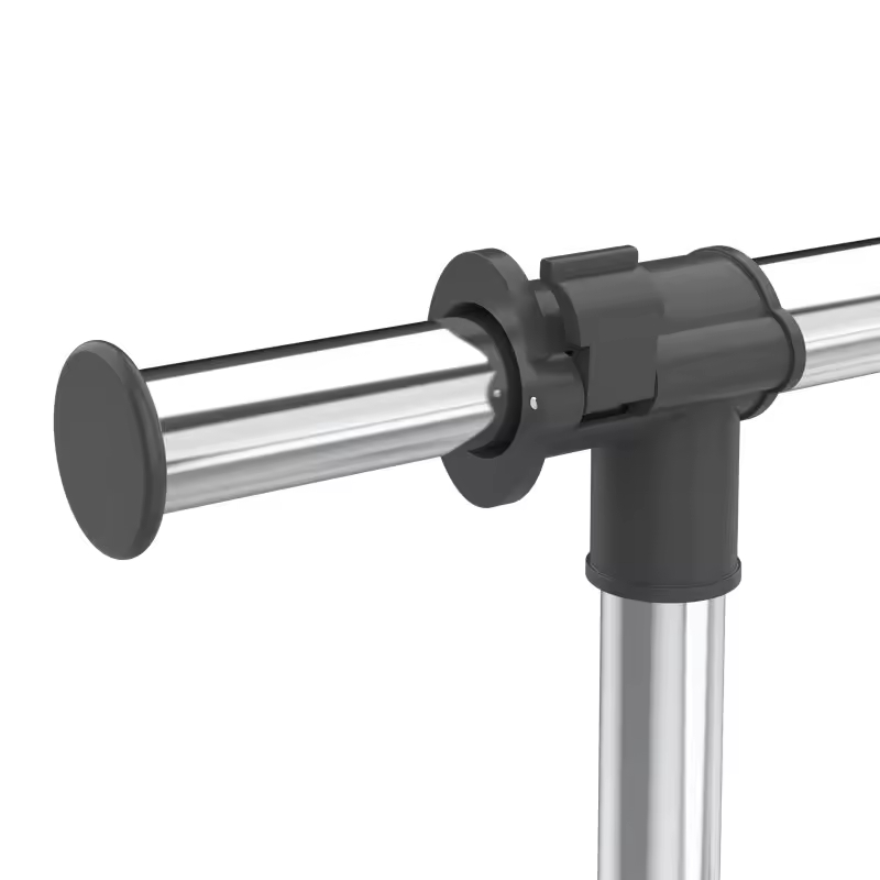 OEM & ODM Adjustable Rolling Clothes Rack Simple Freestanding Metal Wood Garment Rack Black for Wardrobe Space