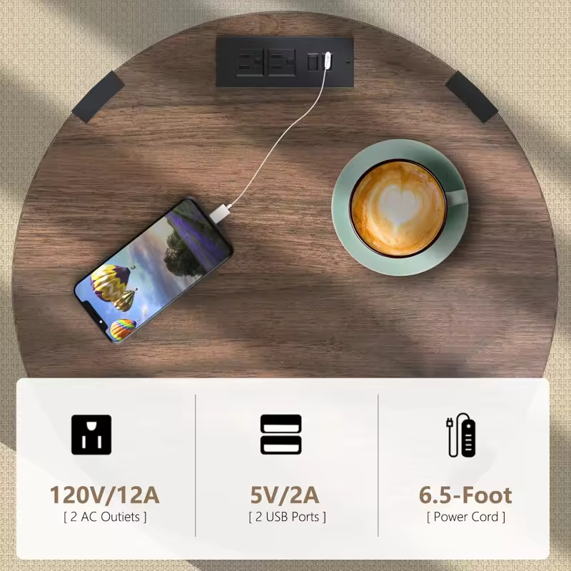 Factory Custom Contemporary 3-Tier Living Room Console Coffee Table with 2 USB Ports 2 Power Outlets 3-Tier Storage Shelves