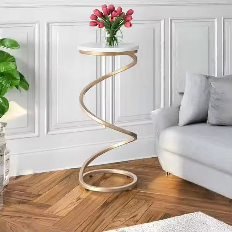Customized Modern Indoor Home Hotel Garden Furniture Gold Polished Metal Side Table Spiral Design Contemporary End Table New