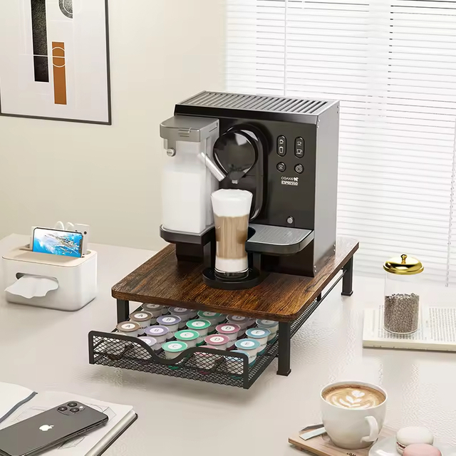 Custom Coffee Machine Cup Milk Sugar Storage Rack Coffee Machine Rack Wood Coffee Syrup Rack Organizer