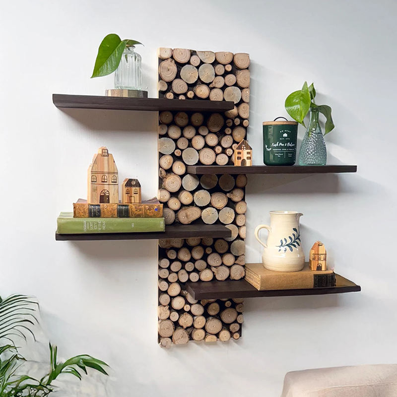 Modern Wood Rectangle Wall-mount Rack Digital Printing Plated Finish Adjustable Floor Height Grid for Potted Plant Display Wall