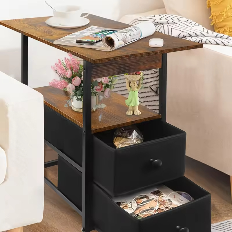 Factory Customize Narrow Side Table With 2 Drawer Nightstand for Small Spaces for Bedroom Livingroom End Table