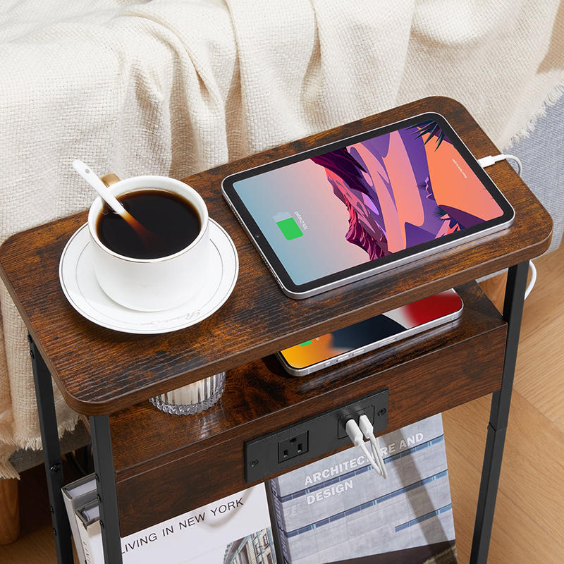 Commercial 3Tier Charging Table USB Ports Space-Saving End Table & Nightstand Multi-Scene Storage Shelf for Home/Hotel/Office