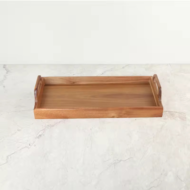 Latest Premium Quality Natural Wood Rectangle Serving Tray Smooth Surface Snacks Tea Drinking Platter for Home Dishes Plates