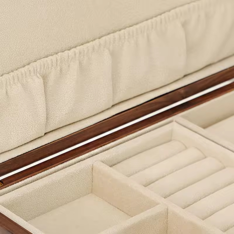 Double 2 Layer Wooden Walnut Wood Drawer Sliding Jewellery Boxes Storage Jewelry Cases Organizer
