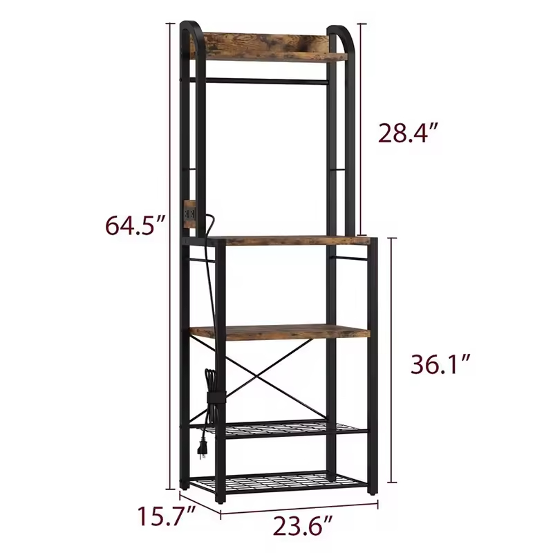 OEM/ODM Kitchen Baker's Rack Microwave Oven Stand Coffee Bar Cabinet Freestanding Storage Shelf Power Outlet Steel Construction