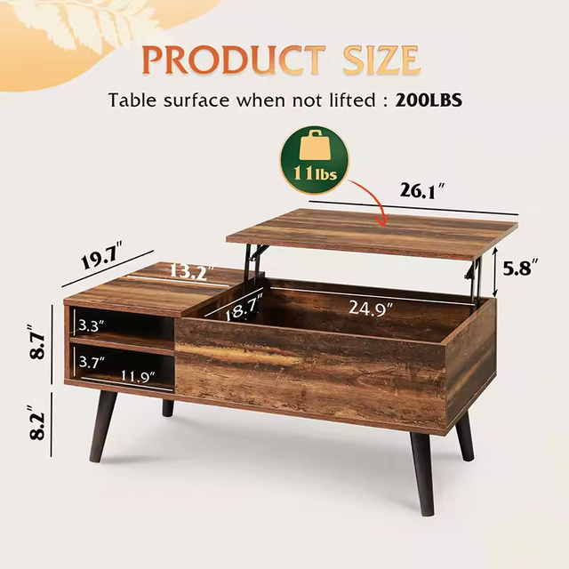 OEM&ODM Wood Lift Top Coffee Table with Hidden Compartment and Adjustable Storage Shelf Lift Tabletop Dining Table