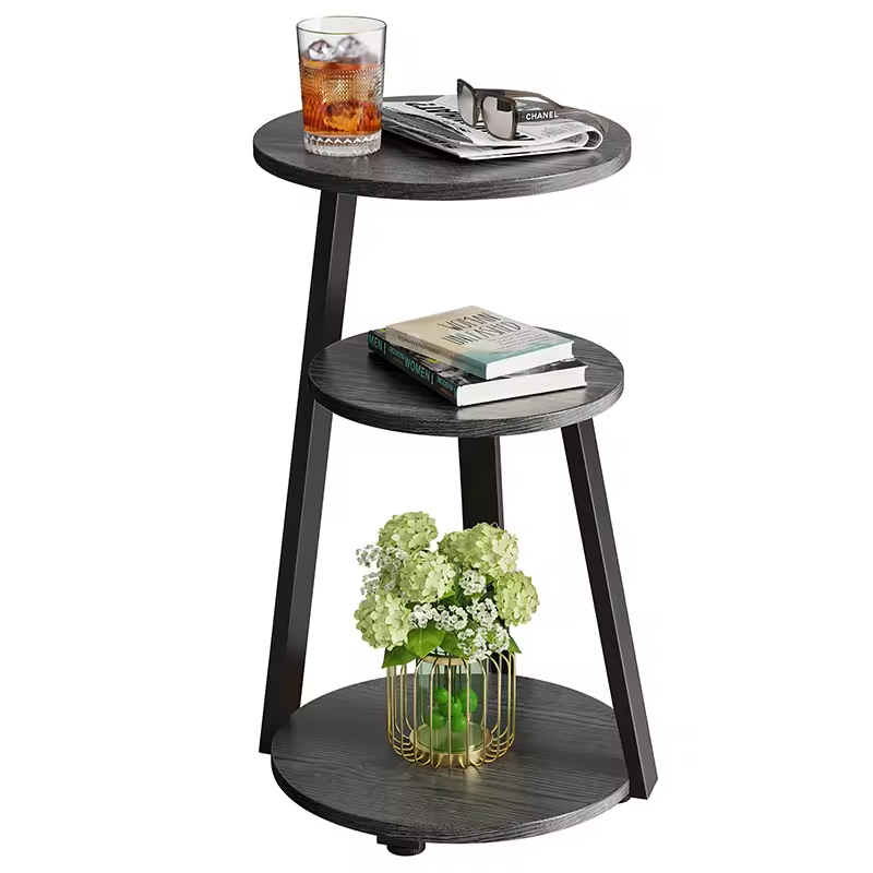 Circular 3-Tier Storage Opening Shelf End Table Factory Direct Standing Type Rotating Functional Design Easy Coffee Table
