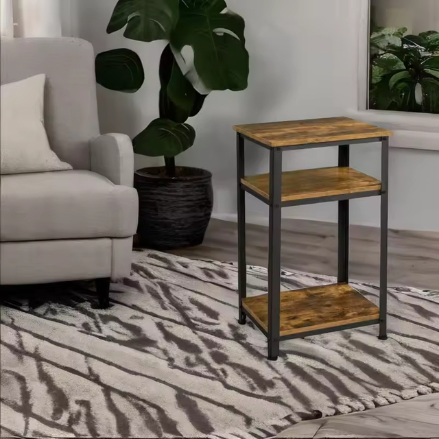 Custom 3-Tier Coffee Table Drawer Contemporary End Table for Living Room Bedroom Made Metal Wood Factory Antique Nightstand