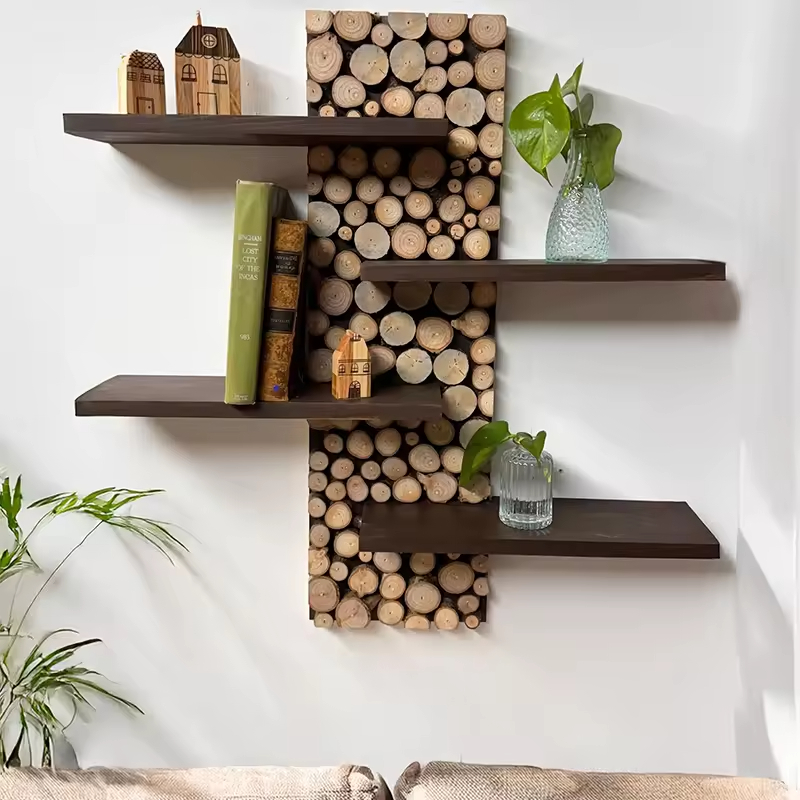 Modern Wood Rectangle Wall-mount Rack Digital Printing Plated Finish Adjustable Floor Height Grid Potted Plant Display Wall