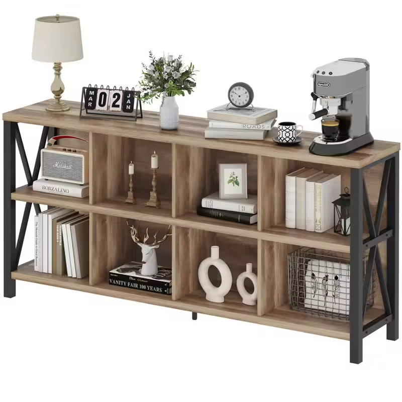 Custom Antique Color Steel Wood TV Cabinet Two Floors Eight Grid Living Room Locker Bedroom Storage Shelf Bookcase & Bookshelf