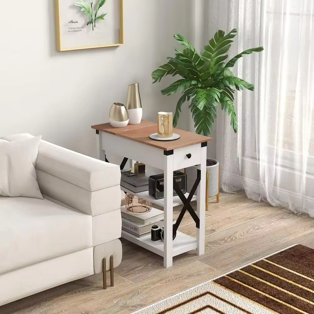Factory ODM&OEM Side Table with Charging Station End Table with 2 USB Ports and 1 Outlet for Living Room Storage Shelves