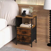 OEM&ODM Convertible Modern Bedroom Nightstand with 2 Drawers Charging Station Wooden and Metal End Table Small Nightstand