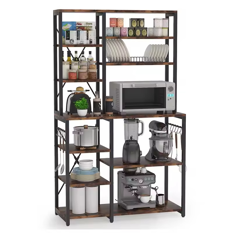 Hot Selling 6-Tier Kitchen Storage Shelf with Hutch and Shelves Custom Factory Fast Delivery for Kitchen Baker's Rack Storage