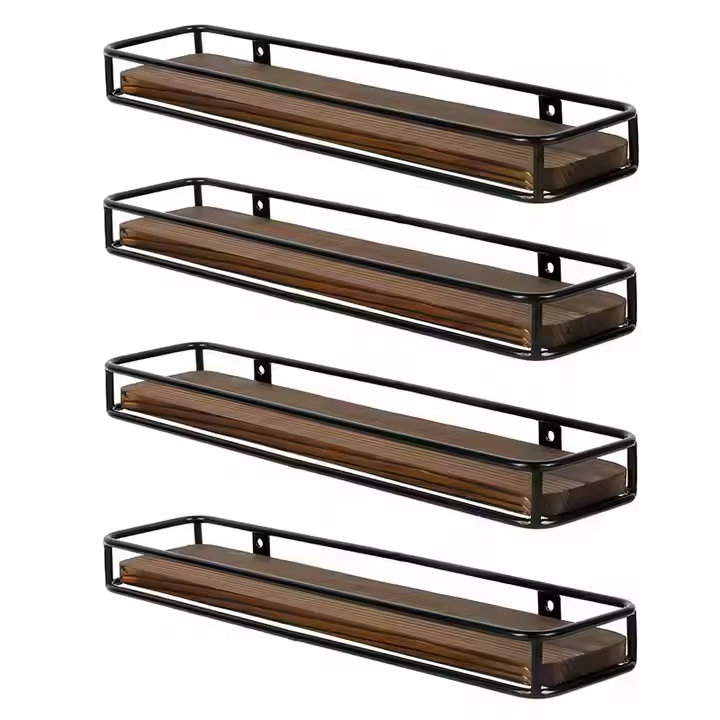 Manufacturer Custom 5-Jar Solid Wood Spice Rack Set with Wall Mounted Storage Solid Wood Metal Frame for Kitchen Islands & Carts