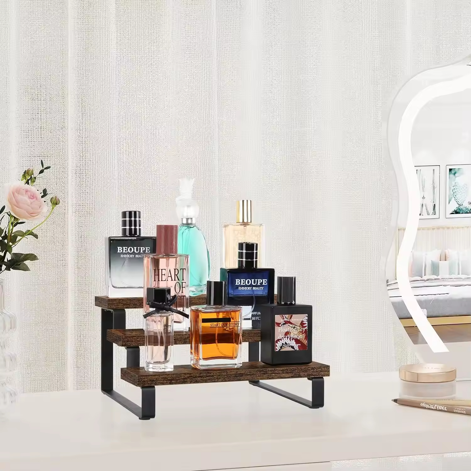 Modern Wooden Standing Type Non-Folding Display Stand Five Layers Kitchen Counter Seasoning Rack Countertop Shelving Strong