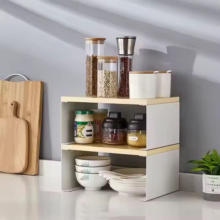 Kitchen Desktop Storage Stand Computer Monitor & Laptop Base Rack Eco-Friendly Metal & Wood Multifunction Stylish Kitchen Use