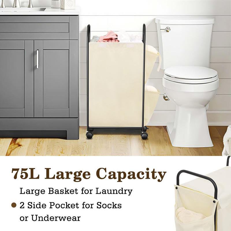 Manufacturer Custom 75L Wheeled Slim Waterproof Laundry Hamper Basket with Removable Lid for Bathroom and Clothing Storage