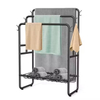 Portable Freestanding Towel Rack Collapsible 3-Tier Design with Baskets & Hooks for Dorm/Laundry Room/Camping