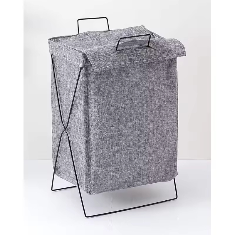 Custom Steel & Polyester Waterproof Laundry Hamper with Lid for Bathroom Bedroom Storage Standing Type for Clothing Sundries