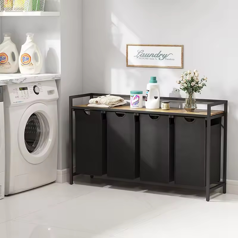 Factory Custom Pull Waterproof Strong Load-Bearing Bathroom Laundry Clothes Basket Organizer Large Top Shelf 4 Removable Bags 4
