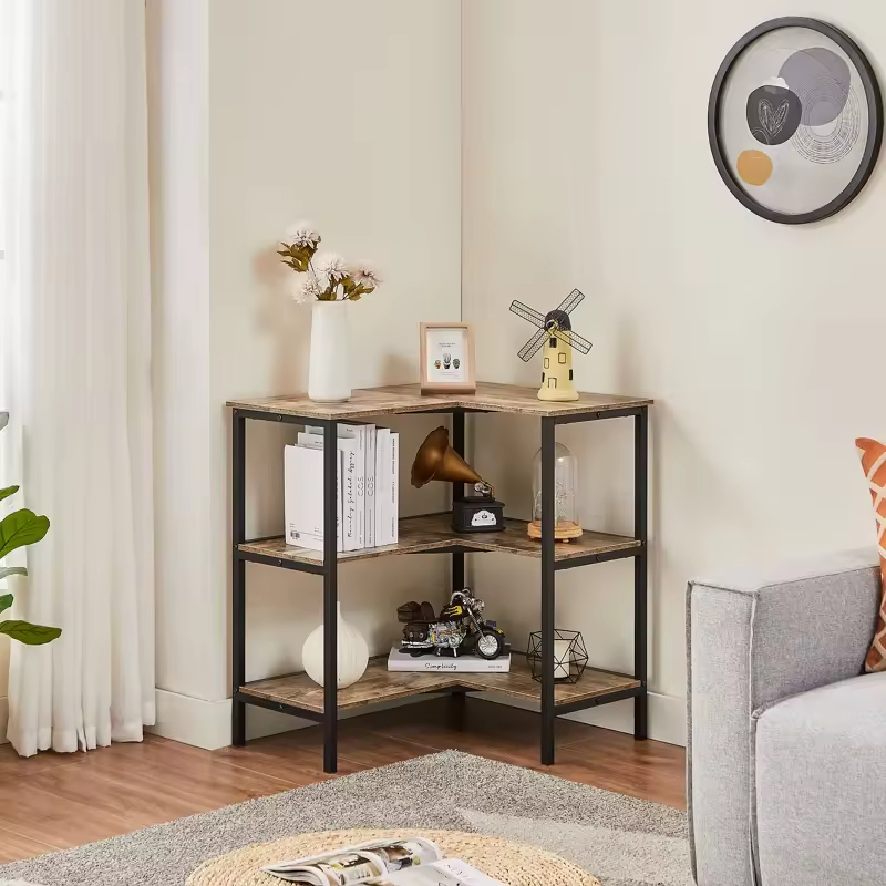 Custom Four-Layer Spine Shaped Strong Load-Bearing Steel Wood Combined Computer Desk Factory Living Room Storage Shelf Bookcase