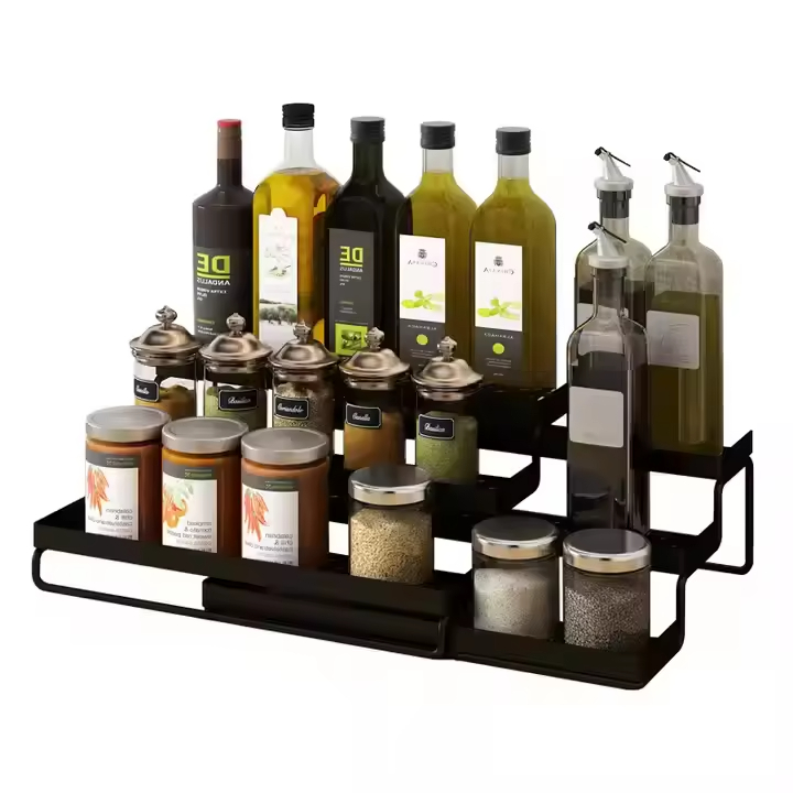 Three-Piece Metal Expandable Seasoning Jar Set Kitchen Herb Spice Tools Shaker Lid Wood Bamboo Spice Spoon Salt Pepper Storage