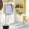Factory Custom Bathroom Storage Baskets with Metal-wood Cionmbined Frame and Hangers Wheeled Laundry Hamper