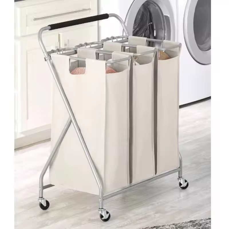 ODM OEM Household Triple Sorter With Wheels Laundry Storage Box, Laundry Hamper Cart, Rolling Laundry Hamper