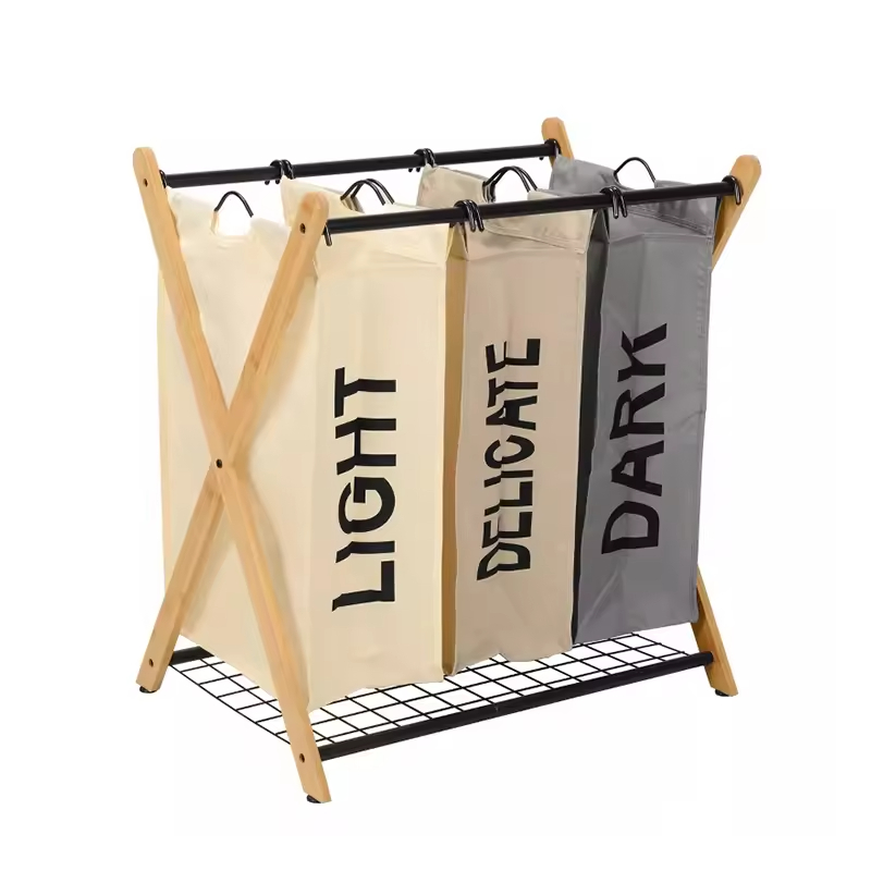 Factory OEM&ODM Collapsible Plastic Laundry Basket Laundry Basket 3 Compartments Ironing Board with Laundry Basket