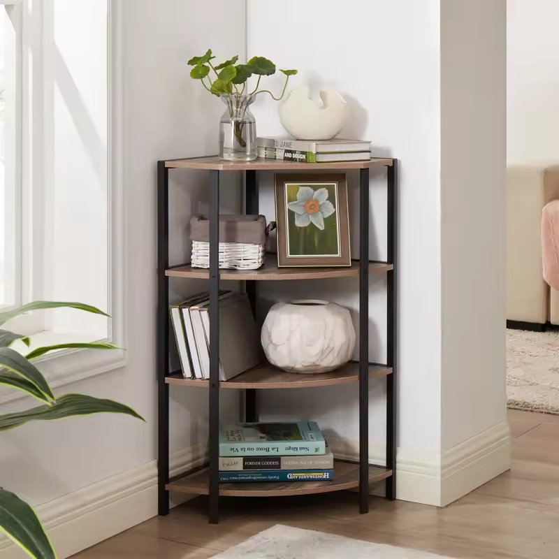 Factory Custom 4-Tier Corner Open Shelf,Bookcase Freestanding Shelving Unit Plant Stand Small Bookshelf