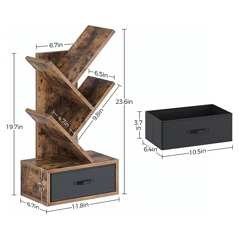 Wholesale Space Saving Wooden Bookshelf with Drawer 4 Shelves Living Room Storage Rack Retro Modern Design