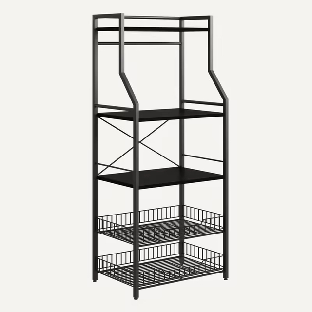 Manufacturer Wholesale ODM&OEM 23.6'' Stainless Steel Wood Standard Baker's Rack Microwave Compatibility Freestanding Utility