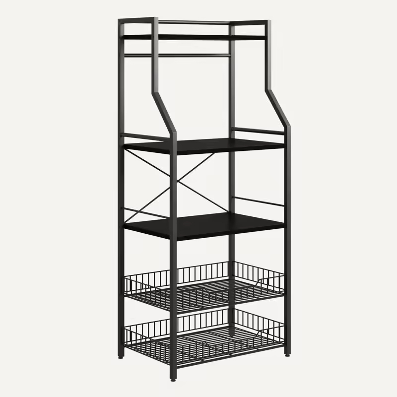 Manufacturer Wholesale ODM&OEM 23.6'' Stainless Steel Wood Standard Baker's Rack Microwave Compatibility Freestanding Utility