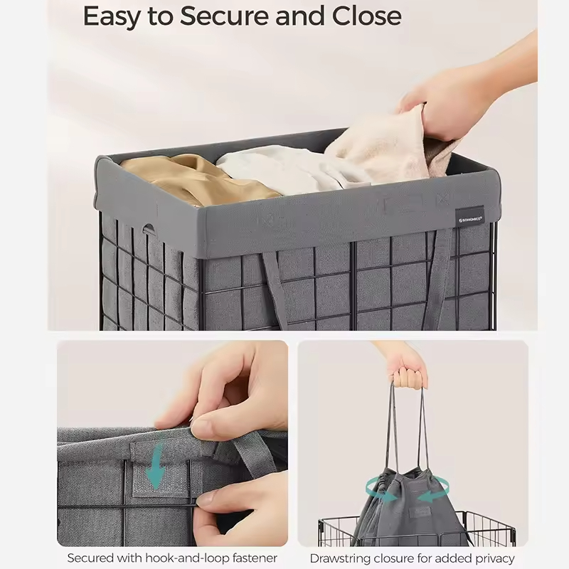 Custom 50L Metal Wire Frame Laundry Hamper with Removable and Washable Liner for Bedroom and Bathroom Organization
