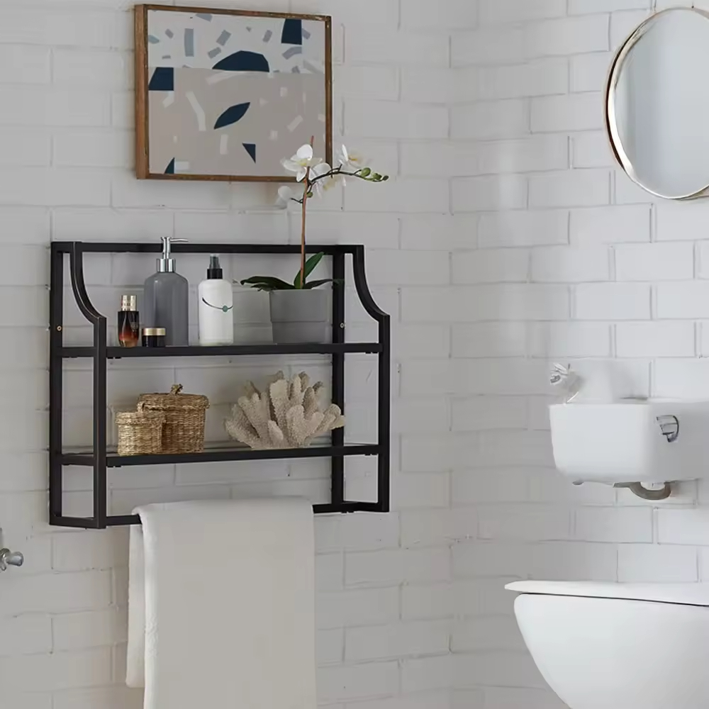 OEM&ODM Single Tier Floating Wall Shelf Towel Bar Ladder Bracket Metal Accent Shelf for Kitchen Living Room for Spices Storage