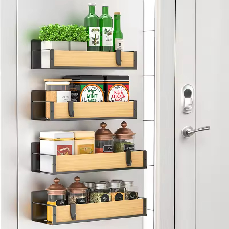 Metal 4 Pack Magnetic Spice Storage Rack Organizer for Refrigerator and Oven, Black Fridge Organizers and Storage