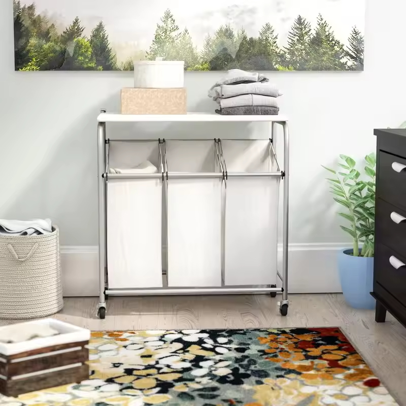 Factory ODM Collapsible Laundry Sorter with Wheels Rectangle Rattan Multi-Functional Basket for Kitchen Tableware & Beverages