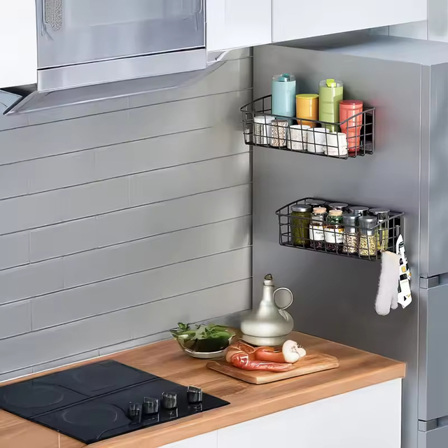 Magnetic Spice Rack for Refrigerator, 3 Pack Magnetic Shelf, Moveable Fridge Organizer with 8-Hook Rack