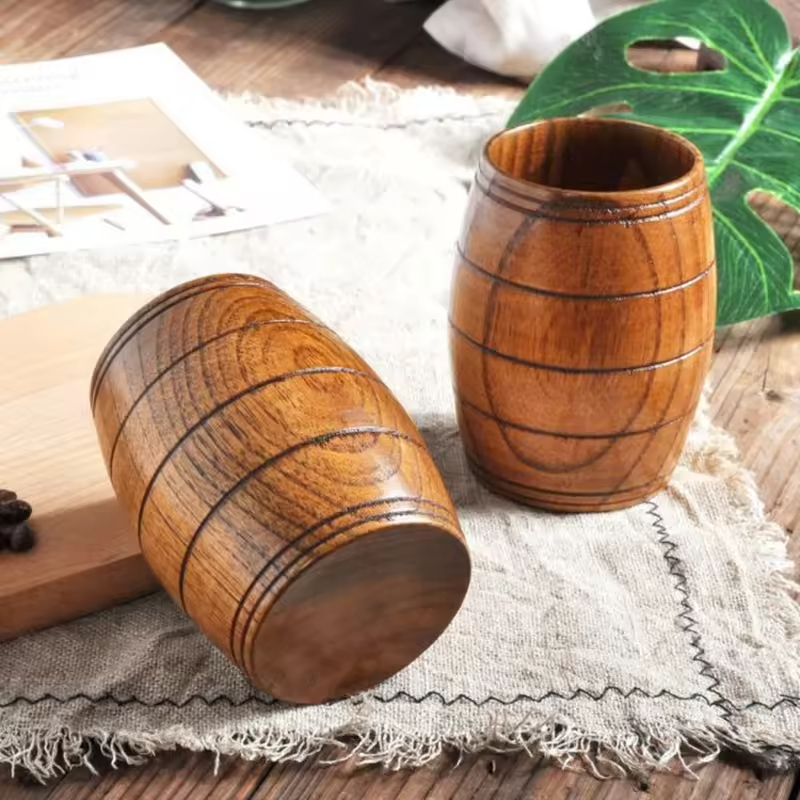 Wooden Modern Rectangle Tankard Stein Mug Huina Plated for Men Women Durable Customizable Color Gift Travel Drinking Home
