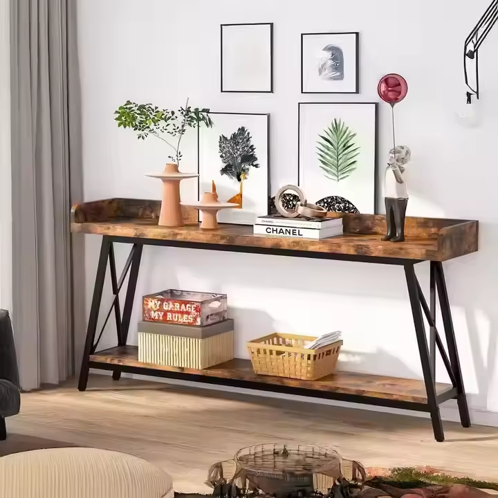 Custom High Bar Thin Console Sofa Table Wooden Metal Rustic Design for Hotel Apartment Kitchen Dining Restaurant Villa Living