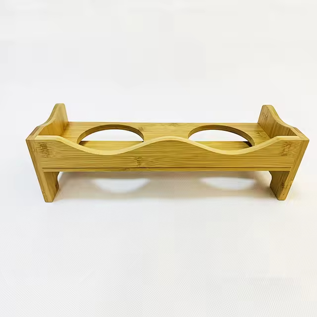 Wholesale Durable Portable Wood Pet Bowls Double Dog Bowl Cat Feeder Modern Style Rectangle Shape Space Saving Customizable