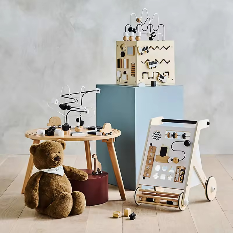 Wonder & Wise by Asweets Durable Space-Saving Wooden Baby Busy Box Toy-Customizable Color Modern Home Decor