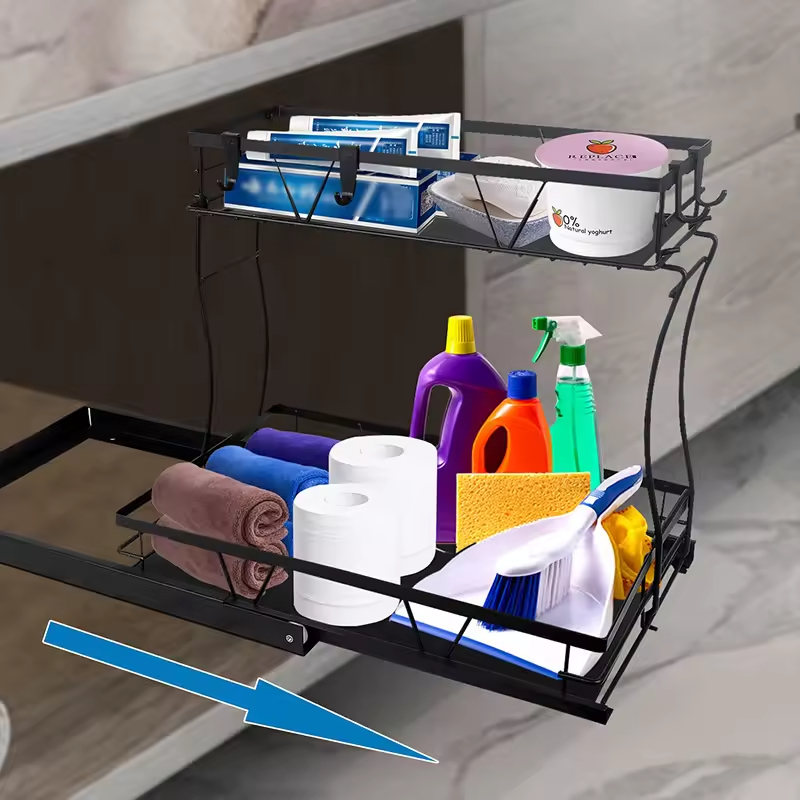 OEM&ODM Under Sink Organizers and Storage Pull-Out Cabinet Organizer 2-Tier Under Sink Rack With Sliding Storage Drawer