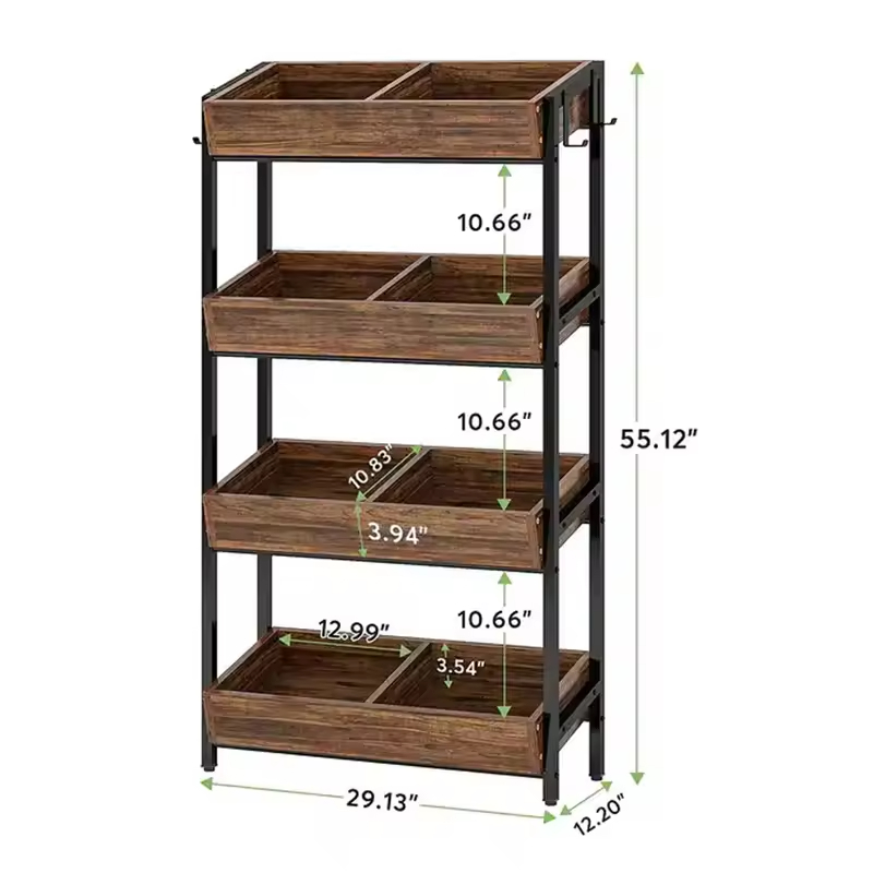 Hot-selling Kitchen Storage Rack Stand Stackable Fruit Basket Organizer Brown 4-Tier Carbon Steel Vegetable Storage Rack