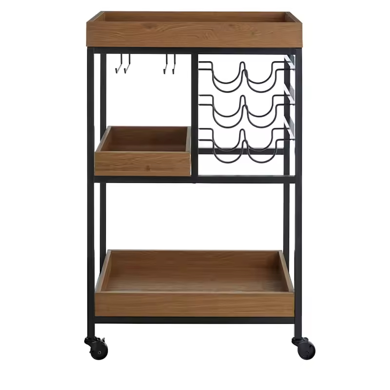Customize Wooden Tray Top Bar Cart Multifunctional Metal and Wood Lockers with Hooks Three Layers of Bedroom Storage Racks