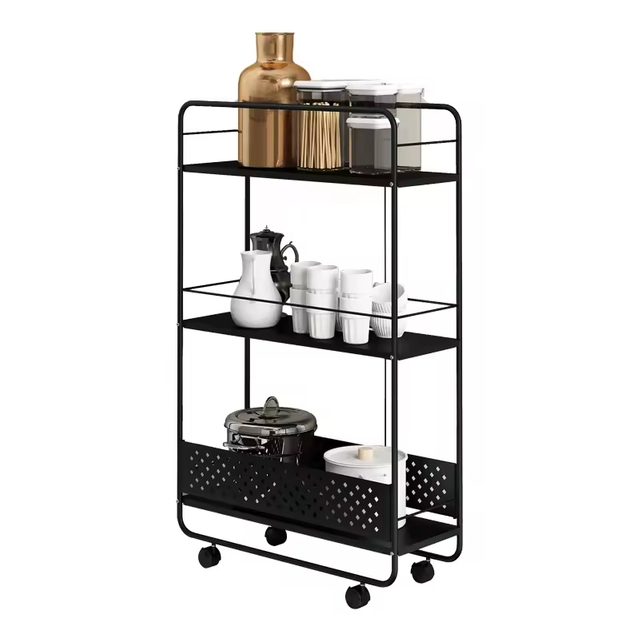 Custom 3-Tier Metal Utility Rolling Kitchen Storage Cart Narrow Refrigerator Slim Carts for Kitchen Use